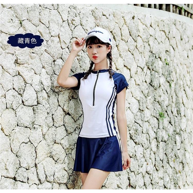 海軍風三件套泳裝 顯瘦韓國風女泳裝 保守泳裝 泳衣 女泳衣 溫泉泳衣 比基尼 少女泳衣 學生泳衣 三件套泳衣 運動泳裝-細節圖6