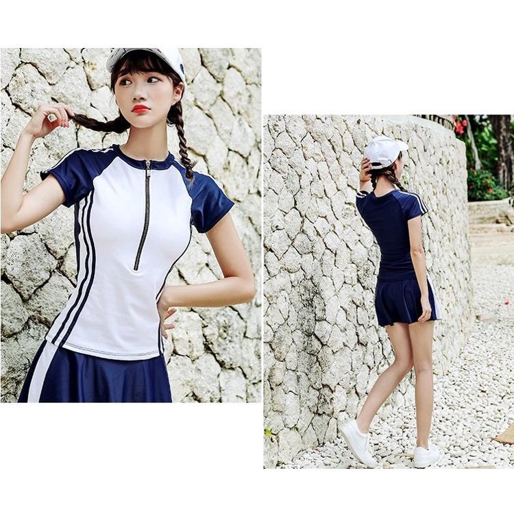 海軍風三件套泳裝 顯瘦韓國風女泳裝 保守泳裝 泳衣 女泳衣 溫泉泳衣 比基尼 少女泳衣 學生泳衣 三件套泳衣 運動泳裝-細節圖7