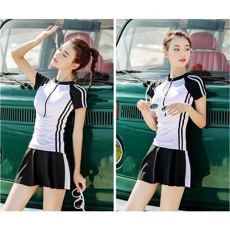 海軍風三件套泳裝 顯瘦韓國風女泳裝 保守泳裝 泳衣 女泳衣 溫泉泳衣 比基尼 少女泳衣 學生泳衣 三件套泳衣 運動泳裝-細節圖9