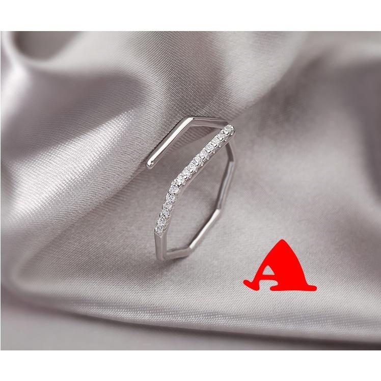 韓版戒指 幾何鋯石銀戒指 簡約時尚 個性 氣質 閨蜜戒指 無分戒圍 開口設計可調整大小-細節圖2