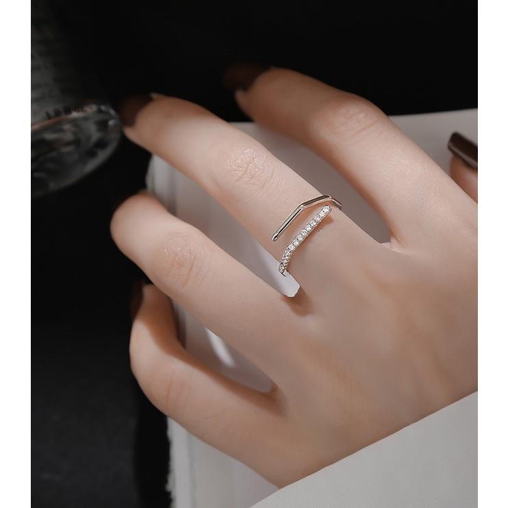 韓版戒指 幾何鋯石銀戒指 簡約時尚 個性 氣質 閨蜜戒指 無分戒圍 開口設計可調整大小-細節圖3
