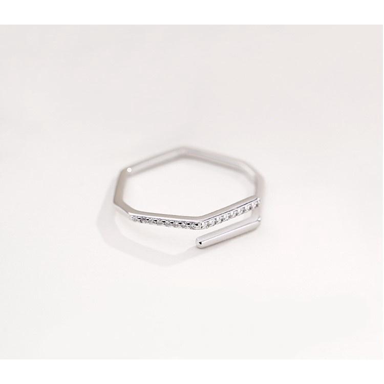 韓版戒指 幾何鋯石銀戒指 簡約時尚 個性 氣質 閨蜜戒指 無分戒圍 開口設計可調整大小-細節圖5