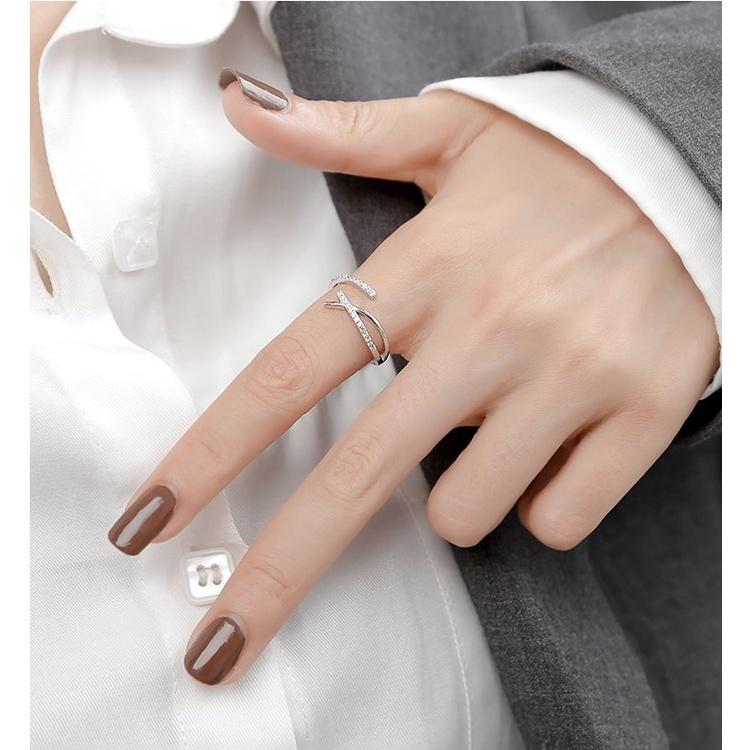 韓版戒指 幾何鋯石銀戒指 簡約時尚 個性 氣質 閨蜜戒指 無分戒圍 開口設計可調整大小-細節圖8