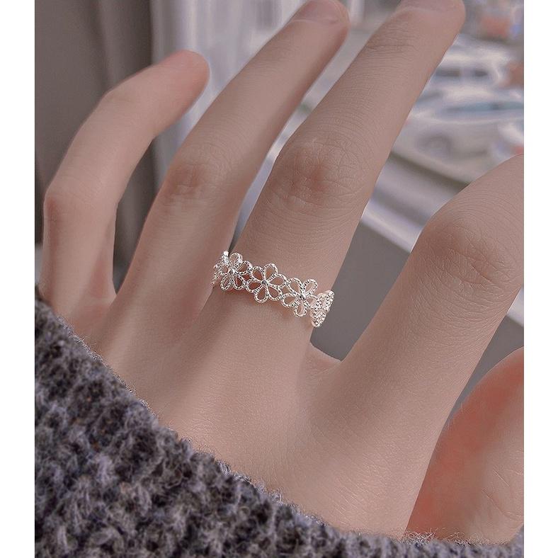 韓版戒指 冷淡風 銀花朵戒指 簡約時尚 個性 氣質 閨蜜戒指 無分戒圍 開口設計可調整大小-細節圖3