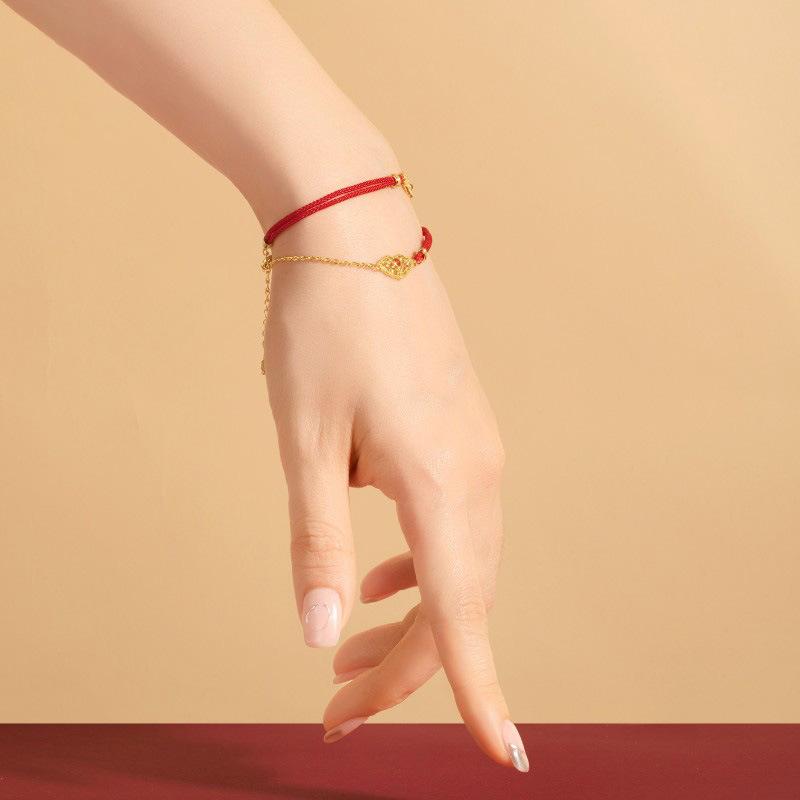 B1067．如意手編紅繩手鍊 日韓版銀飾飾品 手環 手鏈 手飾 抗過敏 防過敏 小眾流行復古編織手鍊 紅繩手鍊-細節圖2