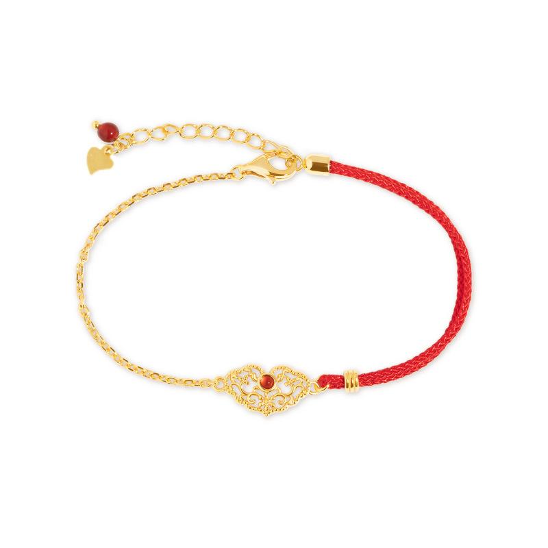 B1067．如意手編紅繩手鍊 日韓版銀飾飾品 手環 手鏈 手飾 抗過敏 防過敏 小眾流行復古編織手鍊 紅繩手鍊-細節圖4