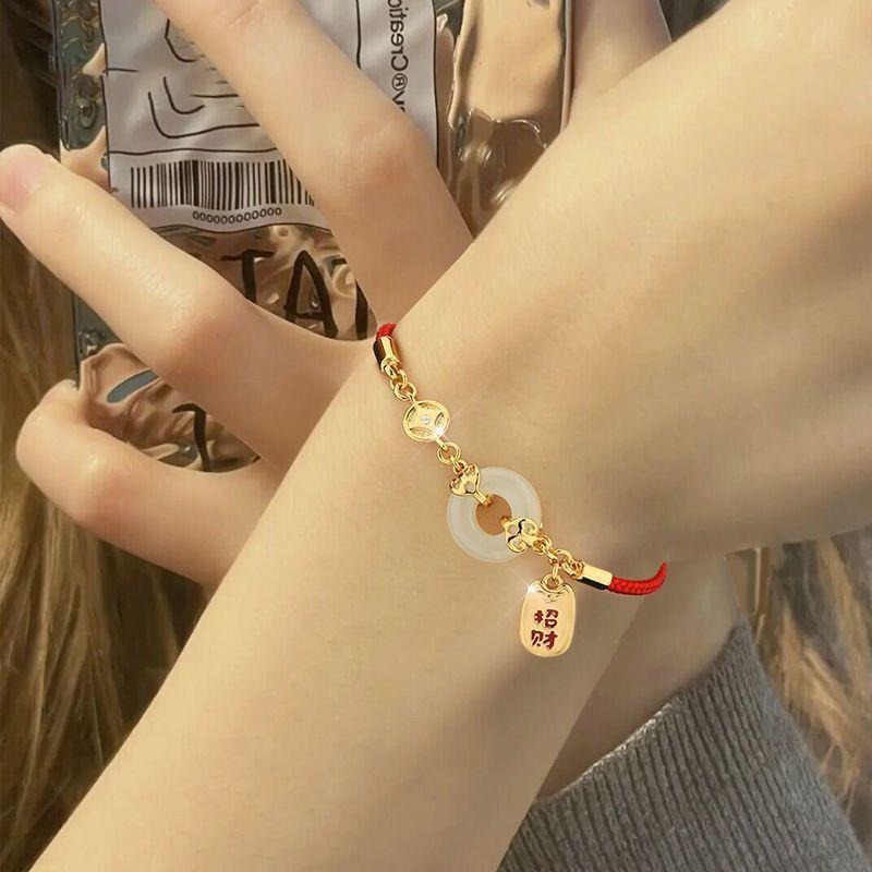 B1054．招財和闐玉手鍊 平安扣手繩 招財手鍊 本命年避邪護身 好運紅繩手鍊  防小人 避邪除穢 開運祈福 農曆七月-細節圖6