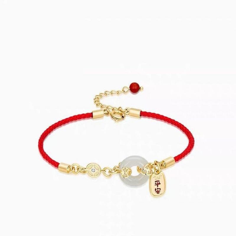 B1054．招財和闐玉手鍊 平安扣手繩 招財手鍊 本命年避邪護身 好運紅繩手鍊  防小人 避邪除穢 開運祈福 農曆七月-細節圖8