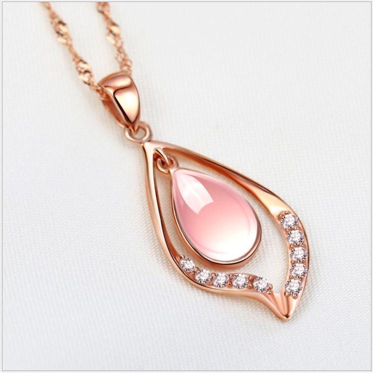 B646．芙蓉石粉水晶項鍊(含項鍊) 韓版銀飾吊飾 各式首飾配件 防過敏抗過敏女飾品-細節圖2