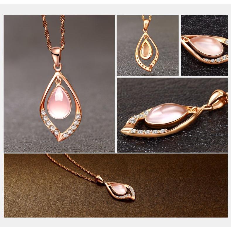 B646．芙蓉石粉水晶項鍊(含項鍊) 韓版銀飾吊飾 各式首飾配件 防過敏抗過敏女飾品-細節圖3