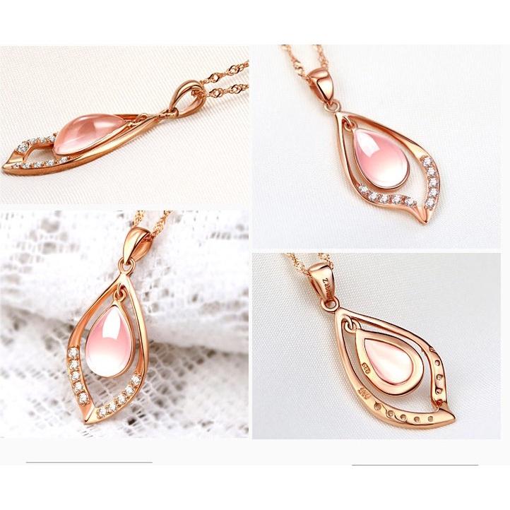 B646．芙蓉石粉水晶項鍊(含項鍊) 韓版銀飾吊飾 各式首飾配件 防過敏抗過敏女飾品-細節圖4