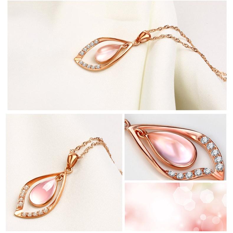 B646．芙蓉石粉水晶項鍊(含項鍊) 韓版銀飾吊飾 各式首飾配件 防過敏抗過敏女飾品-細節圖5