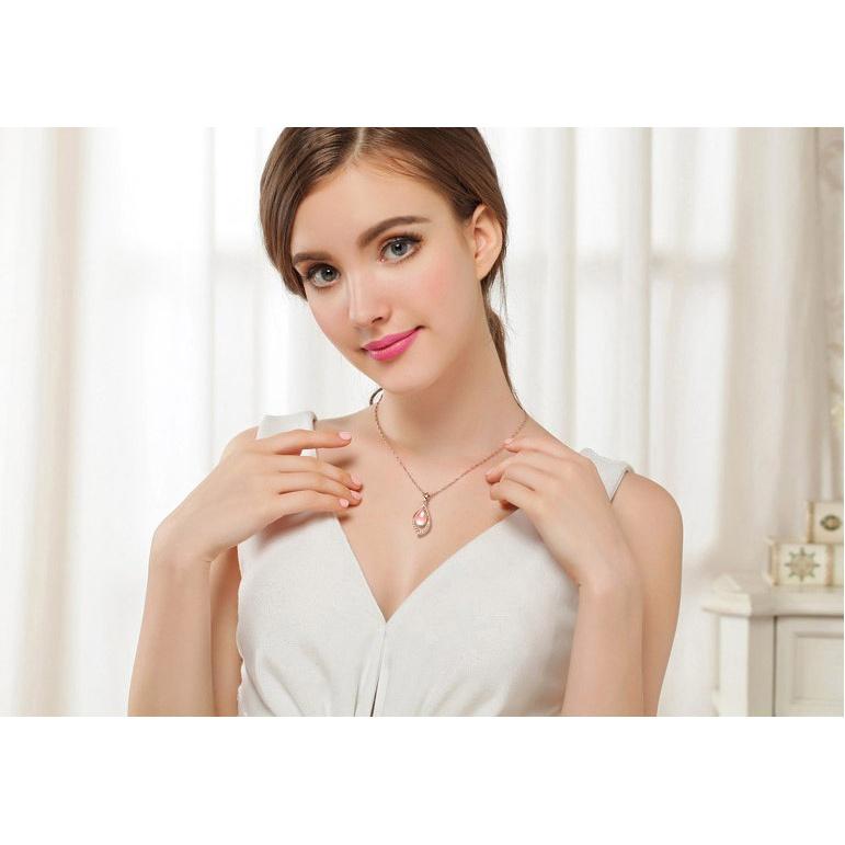 B646．芙蓉石粉水晶項鍊(含項鍊) 韓版銀飾吊飾 各式首飾配件 防過敏抗過敏女飾品-細節圖6