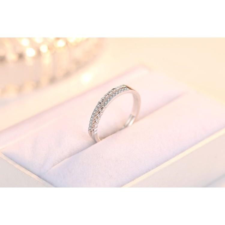 B529．水波紋鑲鑽戒指 銀飾 手飾 水鑽 情人戒指 開口戒指 指環 可調整銀飾 手飾 水鑽 情人戒指 指環銀戒-細節圖2