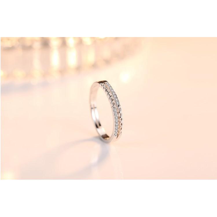 B529．水波紋鑲鑽戒指 銀飾 手飾 水鑽 情人戒指 開口戒指 指環 可調整銀飾 手飾 水鑽 情人戒指 指環銀戒-細節圖3