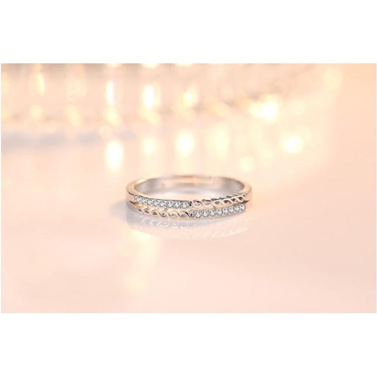 B529．水波紋鑲鑽戒指 銀飾 手飾 水鑽 情人戒指 開口戒指 指環 可調整銀飾 手飾 水鑽 情人戒指 指環銀戒-細節圖4