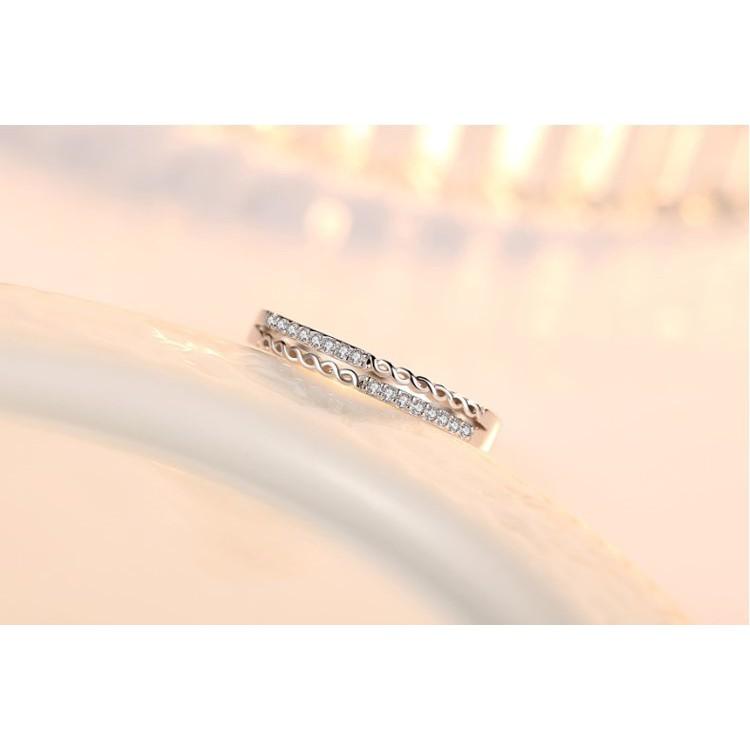 B529．水波紋鑲鑽戒指 銀飾 手飾 水鑽 情人戒指 開口戒指 指環 可調整銀飾 手飾 水鑽 情人戒指 指環銀戒-細節圖5