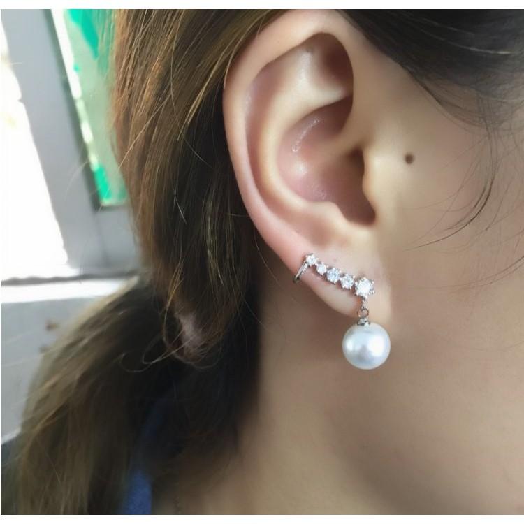 B586．珍珠滿鑽耳環 氣質珍珠長耳飾 氣質珍珠長耳飾 韓版銀飾 防過敏 抗敏耳針 情人節 水鑽耳飾 情侶 銀耳環-細節圖3