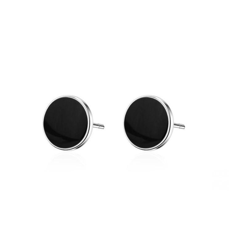 B588．黑色圓型耳環 可愛清新個性耳飾 韓版銀飾 防過敏 抗敏耳針 情人節 水鑽耳飾 情侶 銀耳環-細節圖2