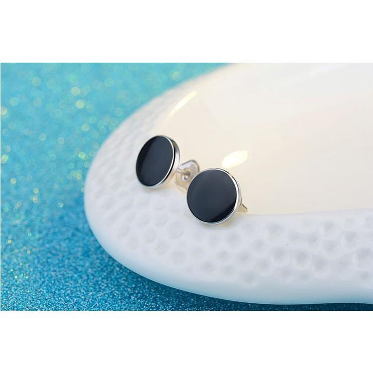 B588．黑色圓型耳環 可愛清新個性耳飾 韓版銀飾 防過敏 抗敏耳針 情人節 水鑽耳飾 情侶 銀耳環-細節圖5