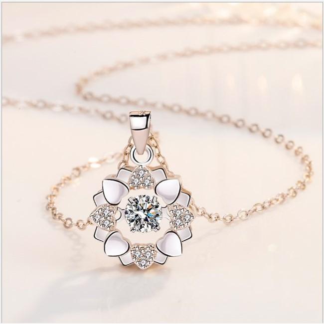 B534．櫻雪吊墜項鍊 防過敏韓版銀飾吊飾吊墜吊墬 首飾飾品配件 女飾品 水鑽吊墜 精緻吊墜-細節圖4