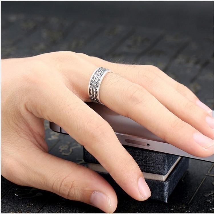 B573．道士八掛卦象 八字真言戒指 銀飾 男女通用款戒指 無分戒圍可調整大小 防過敏首飾配件飾品-細節圖2