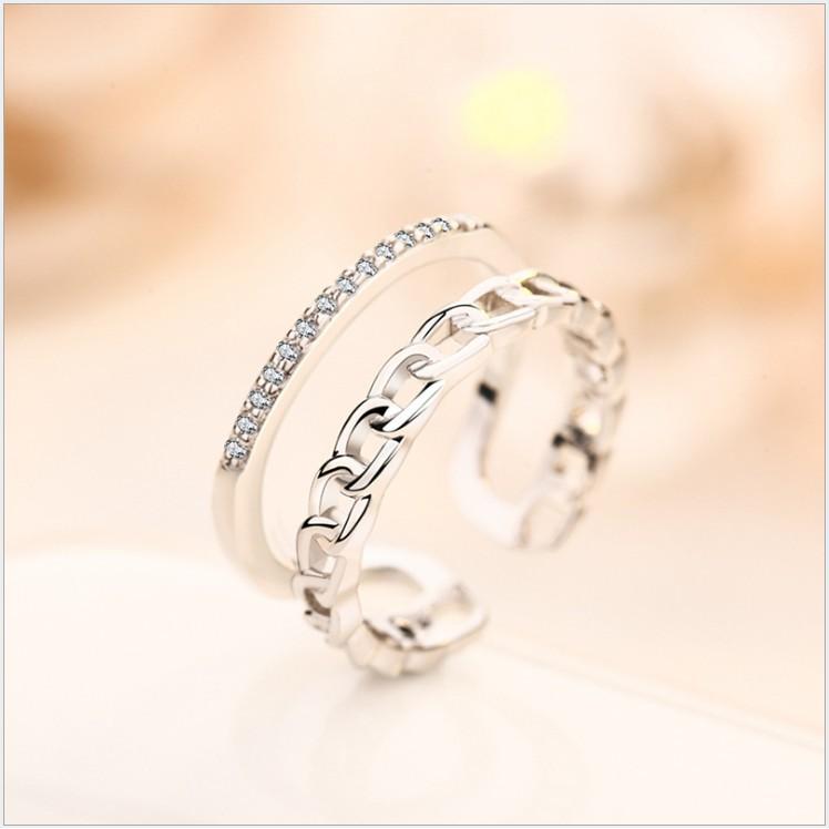 B493．星星鋯石戒指 銀飾 男女通用款戒指 無分戒圍可調整大小 防過敏首飾配件飾品 女飾品 情人節情侶戒告白閨密死黨-細節圖2