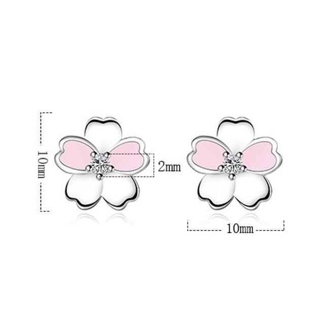 B491．粉色櫻花耳環耳飾 韓版銀飾飾品 防過敏抗過敏不褪色首飾 抗敏耳針 水鑽耳鍊耳扣耳墜 告白閨密送禮情人節-細節圖2