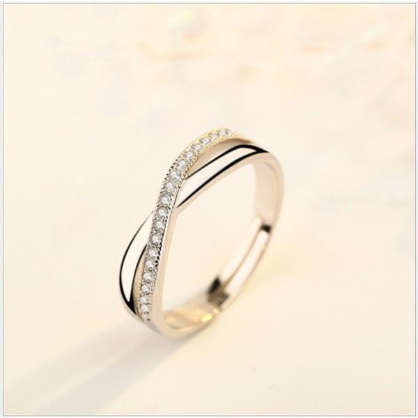 B407．交叉水鑽戒指 銀飾 通用男女款戒指  無分尺寸 無分戒圍 可調整大小 指環 首飾配件飾品 女飾品情人節 告白-細節圖2