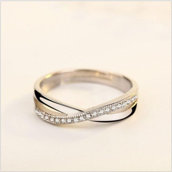 B407．交叉水鑽戒指 銀飾 通用男女款戒指  無分尺寸 無分戒圍 可調整大小 指環 首飾配件飾品 女飾品情人節 告白-細節圖4