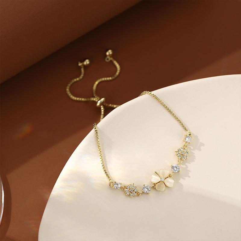 B1074．四葉草貓眼石手鍊 韓版輕奢銀飾飾品 手環 手鏈 手飾 抗過敏 防過敏 簡約原創設計手鍊 首飾飾品配件-細節圖3