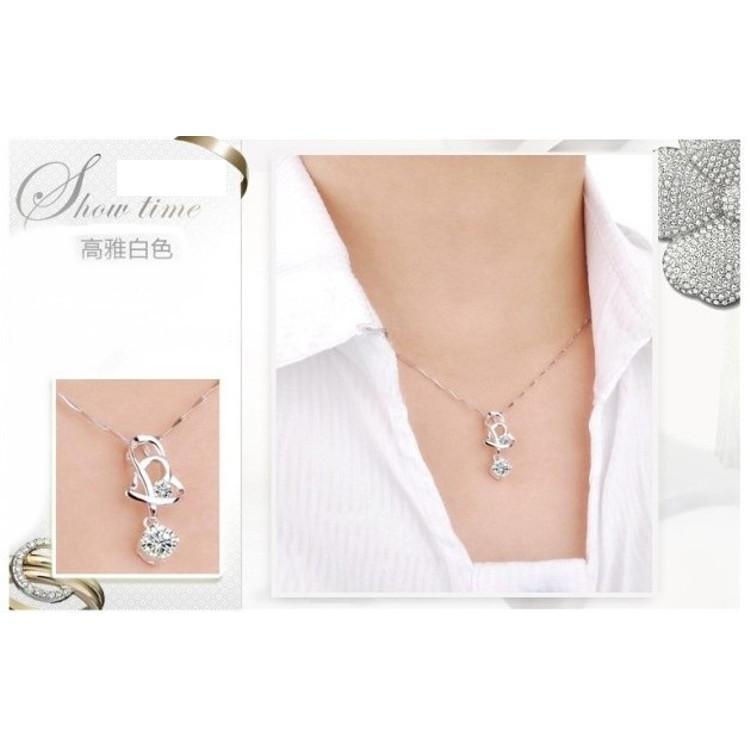 B075．心心相扣吊墬項鍊 銀飾飾品 女飾品 吊飾 水鑽吊墜 水鑽項鍊  女項鍊 愛心項鍊 抗過敏項鍊 送禮 告白-細節圖3