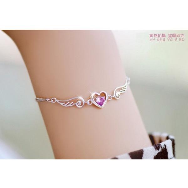 B187．天使戀人手鍊手鏈 韓版銀飾 防過敏 抗過敏首飾配件飾品 女飾品 水鑽 手環 手鏈 手飾 銀手鐲 情人節情侶-細節圖3