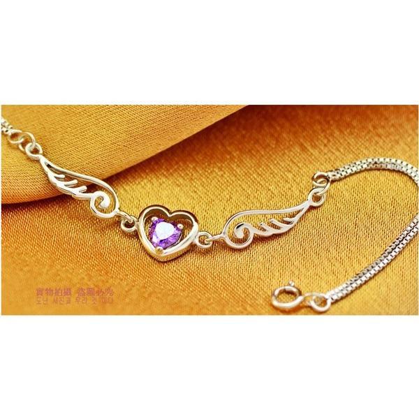 B187．天使戀人手鍊手鏈 韓版銀飾 防過敏 抗過敏首飾配件飾品 女飾品 水鑽 手環 手鏈 手飾 銀手鐲 情人節情侶-細節圖5