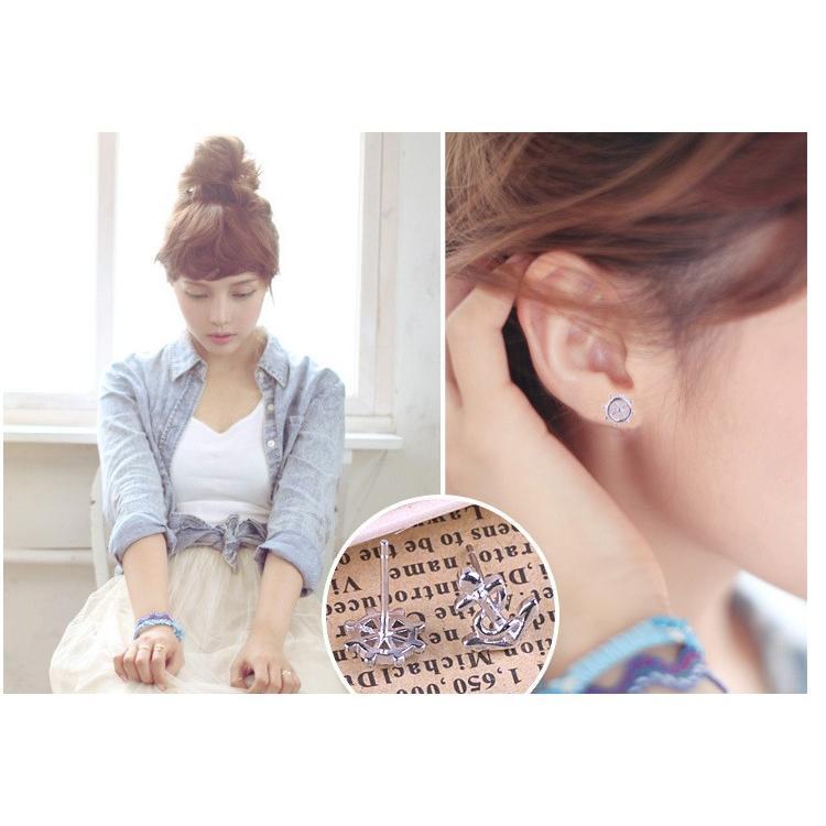 B119．船舵耳釘 韓版銀飾 首飾配件飾品防過敏 抗敏耳針 水鑽耳飾 耳釘 雙珠耳環 cat s shop ※一對價-細節圖2