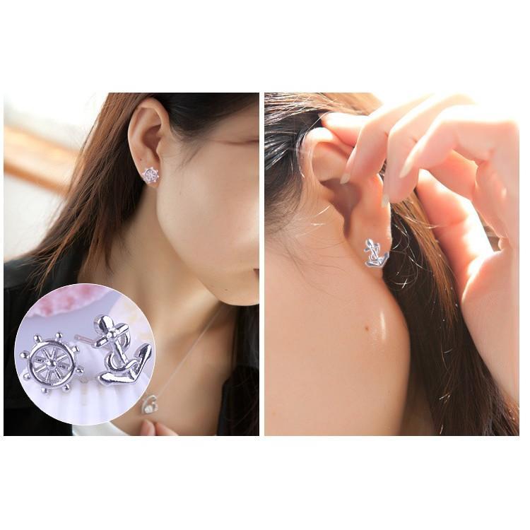 B119．船舵耳釘 韓版銀飾 首飾配件飾品防過敏 抗敏耳針 水鑽耳飾 耳釘 雙珠耳環 cat s shop ※一對價-細節圖3