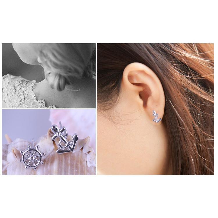 B119．船舵耳釘 韓版銀飾 首飾配件飾品防過敏 抗敏耳針 水鑽耳飾 耳釘 雙珠耳環 cat s shop ※一對價-細節圖5