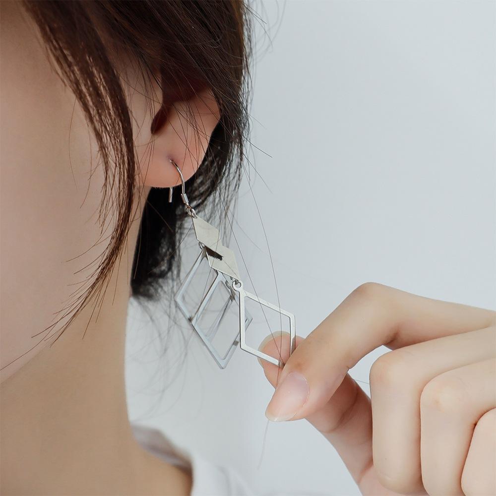 菱形流蘇耳環 長款圓臉顯瘦耳飾 冷淡風韓版耳環 防過敏 創意耳環 流行飾品 閨蜜禮物 耳環 耳釘 耳墜 耳飾飾品 墜式耳-細節圖2