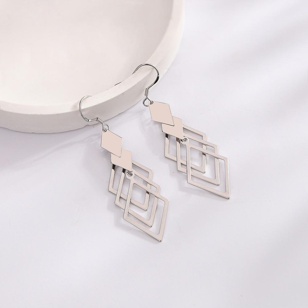 菱形流蘇耳環 長款圓臉顯瘦耳飾 冷淡風韓版耳環 防過敏 創意耳環 流行飾品 閨蜜禮物 耳環 耳釘 耳墜 耳飾飾品 墜式耳-細節圖3