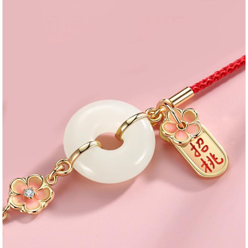 招桃花紅繩手鍊 招桃花福牌手鍊 和田玉紅繩手鍊 防小人 紅繩手繩 好運紅繩手繩 手鍊 手鏈 手繩-細節圖2