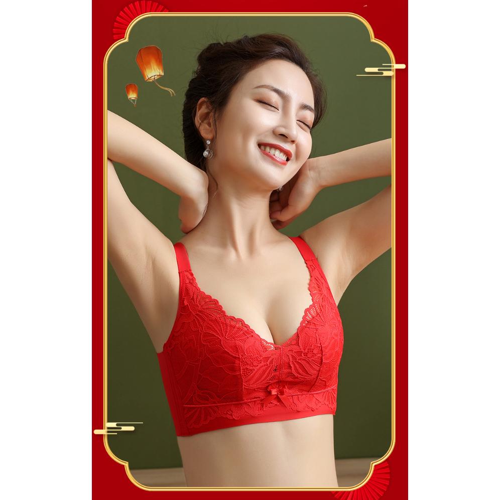 紅色本命年內衣 聚攏集中防下垂 上托 調整型蕾絲內衣 蕾絲內衣 本命年內衣 過年內衣 紅色內衣 喜慶內衣 新娘內衣-細節圖4