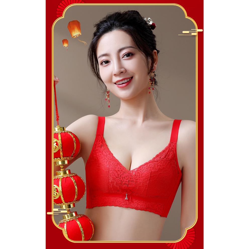 紅色本命年內衣 聚攏集中防下垂 上托 調整型蕾絲內衣 蕾絲內衣 本命年內衣 過年內衣 紅色內衣 喜慶內衣 新娘內衣-細節圖6