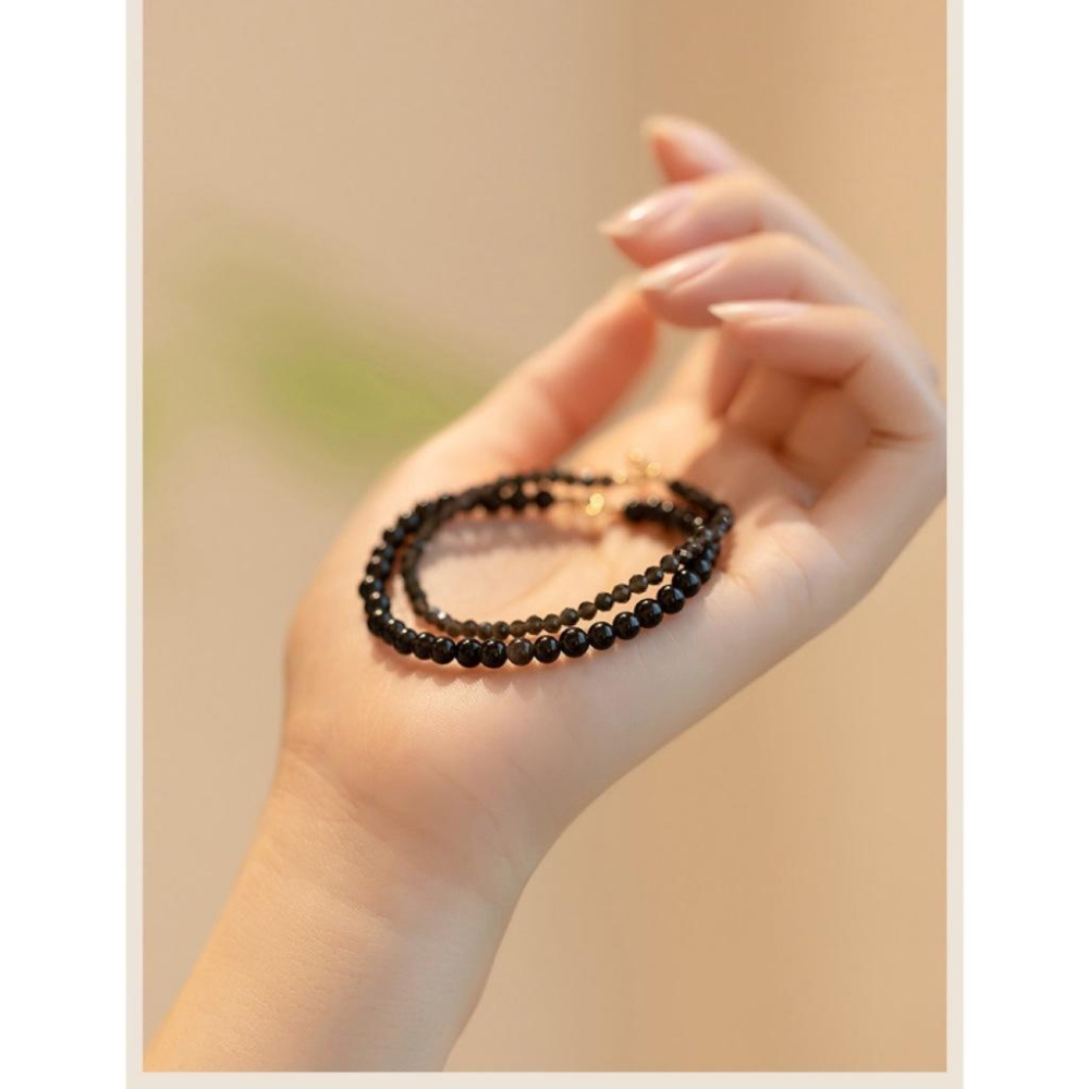B1104． 3mm天然黑曜石手鍊 手飾 轉運珠手串 首飾飾品配件 韓版氣質網紅手鍊 細手鍊 黑曜石珠子手串 趨吉避凶-細節圖4