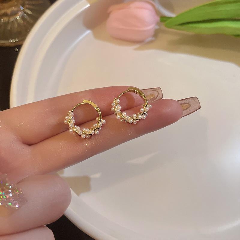 B909．珍珠耳圈耳飾 韓版氣質耳環 名媛風耳環 耳墜 耳飾 耳釘 耳扣 不褪色 抗敏耳針 防過敏 名媛風飾品 清新甜美-細節圖3