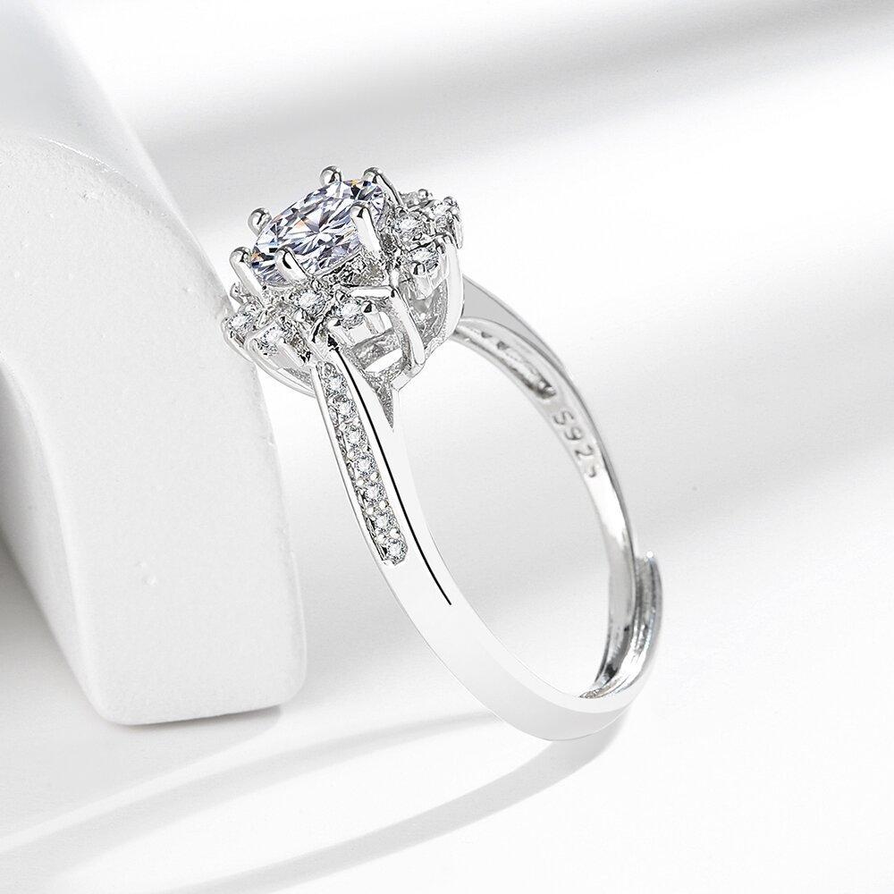 韓版戒指 微鑲鋯石戒指 花瓣仿真莫桑石鑽戒 水鑽戒指 情人戒指 開口戒指 指環 氣質女戒指 女戒 女戒指-細節圖2