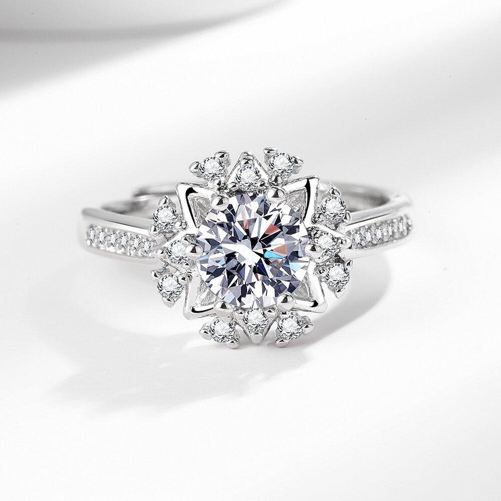 韓版戒指 微鑲鋯石戒指 花瓣仿真莫桑石鑽戒 水鑽戒指 情人戒指 開口戒指 指環 氣質女戒指 女戒 女戒指-細節圖3