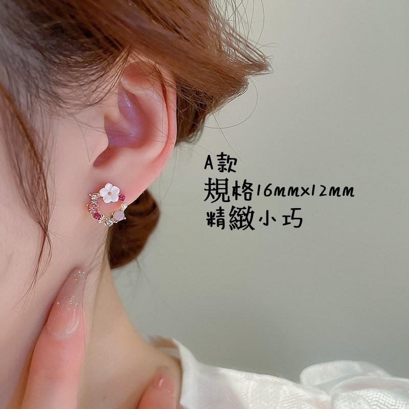 B816．韓版創意耳飾 貓眼石微鑲圓形耳環 時尚氣質個性耳釘耳飾品 小巧森系花朵耳飾 不褪色流行飾品-細節圖2