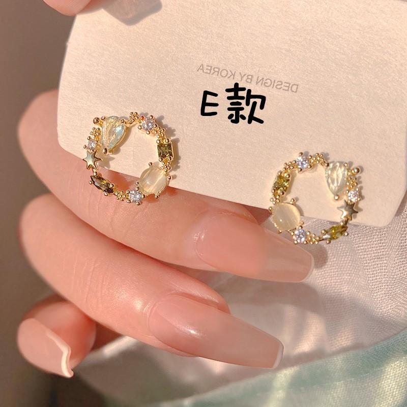 B816．韓版創意耳飾 貓眼石微鑲圓形耳環 時尚氣質個性耳釘耳飾品 小巧森系花朵耳飾 不褪色流行飾品-細節圖8