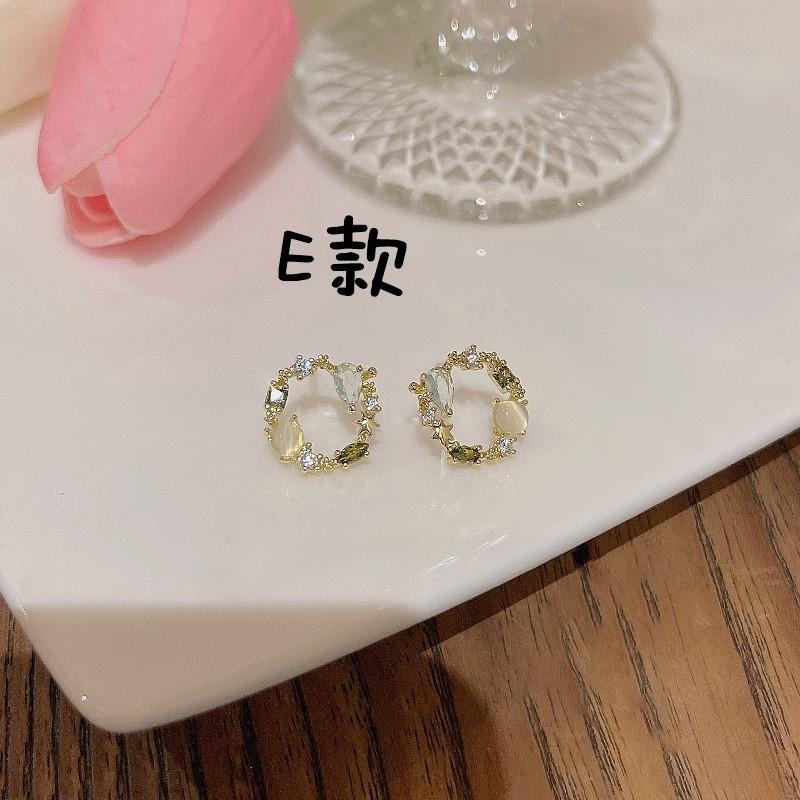 B816．韓版創意耳飾 貓眼石微鑲圓形耳環 時尚氣質個性耳釘耳飾品 小巧森系花朵耳飾 不褪色流行飾品-細節圖9