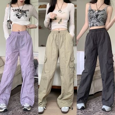 A113✨美式/多巴胺穿搭/工裝褲/Y2K/紫色/休閒長褲/縮口褲/口袋/刷刷褲/涮涮褲/尼龍/快乾褲/防曬/長褲/直筒-細節圖2